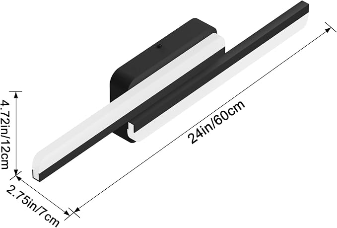 Ralbay Modern LED Black Vanity Light 24inch 24W Frosted Aluminum LED Matte Black Vanity Light for Bathroom Lighting Fixtures White Light 6000K