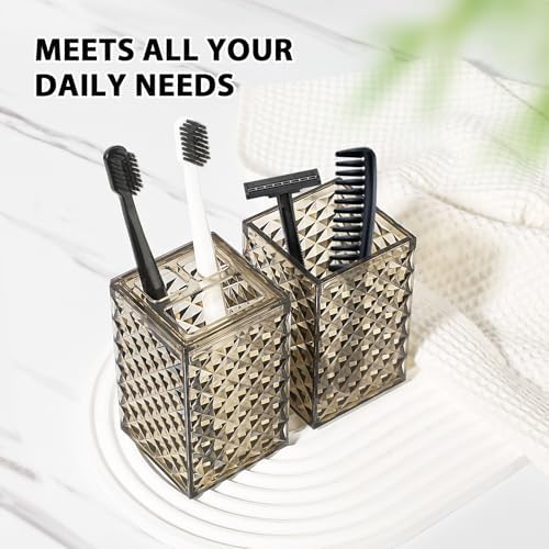 RYTOXILO Brown Bathroom Accessories Set, 4 Pack Acrylic Bath Accessory Sets Complete, Diamond Soap Dispenser and Toothbrush Holder Bathroom Counter Sink Set, Boho Modern Bathroom Decor