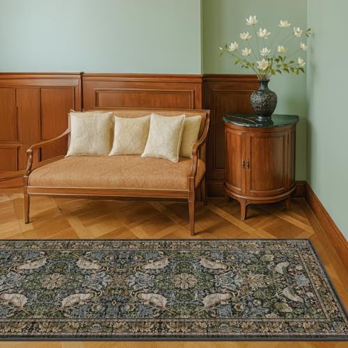 Vintage Runner Rugs for Hallways - 2'6"x10' Wide Kitchen Runners, 10 ft Long Entryway Rug, Botanical Pattern with Flowers and Leaves, Washable Non Slip Low Pile