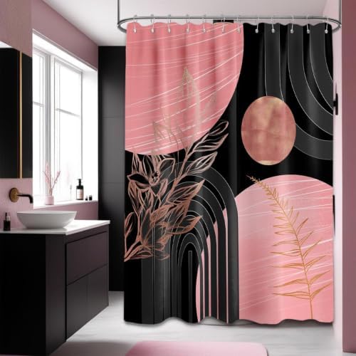 Pink and Black Extra Long Shower Curtain, Tall 72X84 in, Mid Century