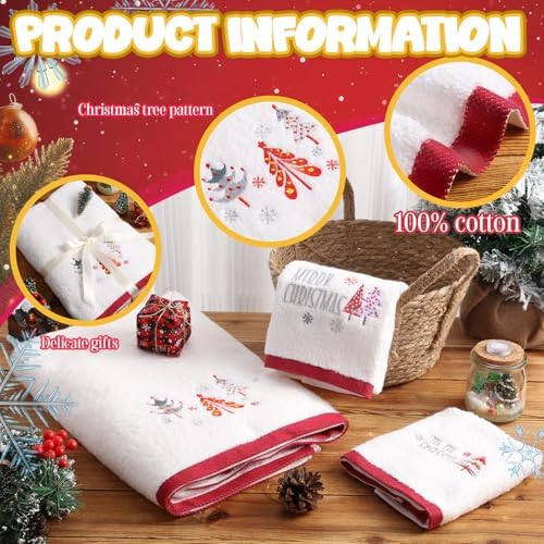 Peryiter 3 Pack Fall Pumpkin Bath Towels Set -Cotton Fall Themed Embroidery Hand & Facial Towels Wash Cloth for Thanksgiving Autumn Decorations(Stylish,White)
