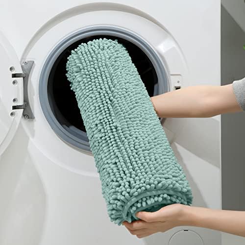 HOMEIDEAS Eggshell Blue Chenille Bathroom Rugs Set of 3, Non Slip Bath Mat