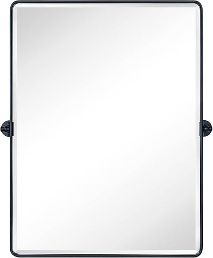 TEHOME Pivot Mirror Matt Black Tilt Vanity Mirror Large Black Metal Framed Rectangle Tilting Beveled Vanity Mirrors for Wall, Vertical Hanging, Overall 34.14 x 40 inches (Mirrror 30 x 40 inches)