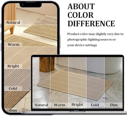 JIUZHEN Set of 2 Waffle Bath Mats Boho Bath Rugs 16x24&20x32, Strip-Brown