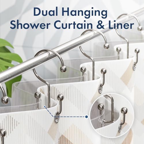 Bathway Shower Curtain Hooks Nickel Shower Curtain Rings, 12 Pcs Double Hook Shower Curtain Hooks Rings Shower Curtain Hangers Rust Proof, Metal Shower Hooks for Bathroom Shower Curtain Rod