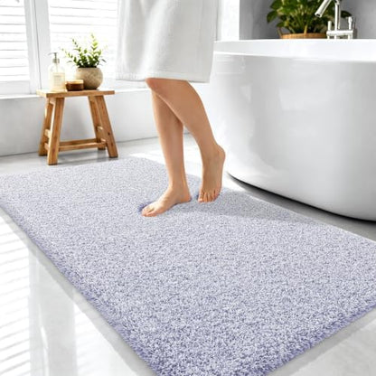 OLANLY Microfiber Bathroom Rugs 44x24, Quick Dry Mat, Lavender and White