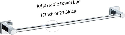 Chrome Bathroom Hardware Set 4 Pieces,Bathroom Accessories Set Stainless Steel Wall Mounted, Hand Towel Bar, Towel Ring, Robe Towel Hooks,Toilet Paper Holder,Towel Bar Set, 23.6 Inch