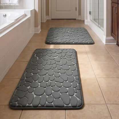 YIHOUSE Bathroom Rugs Mat Set, Memory Foam Bath Mat 2 Piece Dark Grey