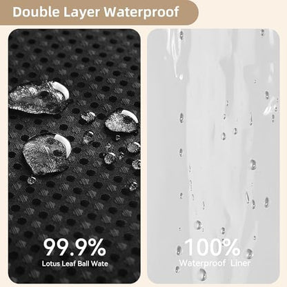 Shower Curtain and Liner Set, 3 in 1 Waffle Shower Curtain Set with 12 Double Sided Shower Curtain Hooks, Fabric Shower Curtains for Bathroom, Black, 72 x 72
