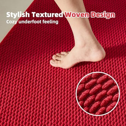 TYUU Christmas Bathroom Rugs Non Slip Washable, Super Absorbent Thin Bath Mat Small Quick Dry Low Pile Bathroom Rug, Red 16"x24" (Pack of 2)