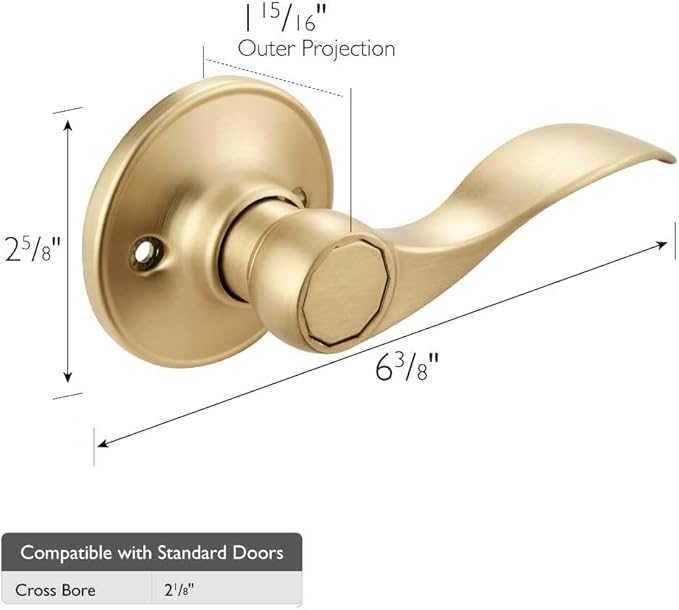 Design House Springdale Dummy Interior Door Lever Handle, Door Hardware, Satin Gold, 6.375 in x 1.94 in x 2.625 in, Item 728873