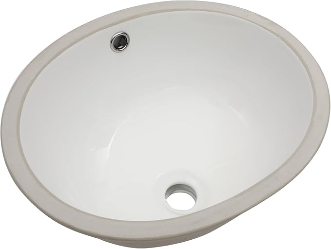 Dcolora 15 In. Oval Undermount Bathroom Sink, Ceramic Porcelain Under Counter Sink Basin for Vanity Tops, Smooth Oval Design with Clean Edge for Modern Bathrooms, 13"D x 15"W x 8"H