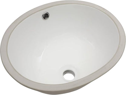 Dcolora 15 In. Oval Undermount Bathroom Sink, Ceramic Porcelain Under Counter Sink Basin for Vanity Tops, Smooth Oval Design with Clean Edge for Modern Bathrooms, 13"D x 15"W x 8"H