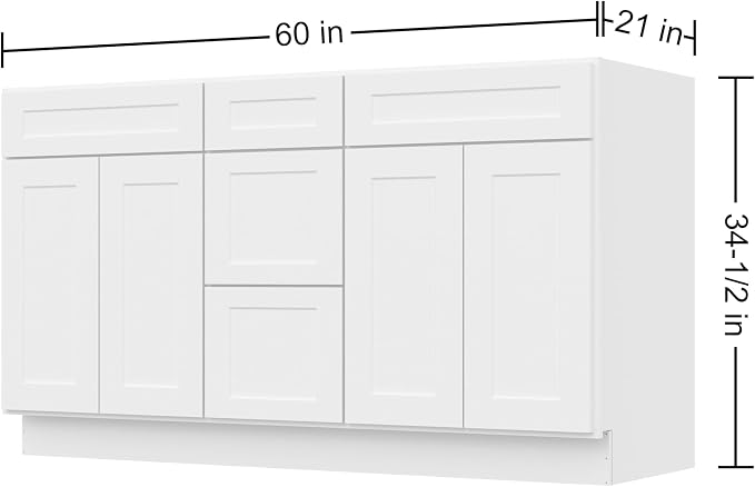 Furinno Shaker One Drawer Stack Bath Vanity Cabinet Without Top, Ready to Assemble, 21 D x 60 W x 34.5 H, White