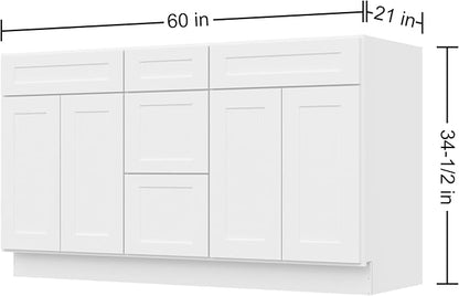 Furinno Shaker One Drawer Stack Bath Vanity Cabinet Without Top, Ready to Assemble, 21 D x 60 W x 34.5 H, White