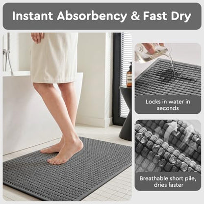 tchdio Bathroom Runner Rug, Absorbent Washable Thin Bath Mat, Non Slip Quick Dry Bath Rugs with Solid Rubber Backing, Low Profile Bath Mat, Grey, 24" x 48"