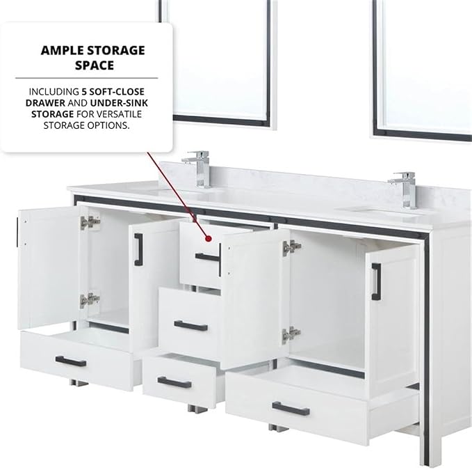Ziva 80 in W x 22 in D White Double Bath Vanity and Cultured Marble Top