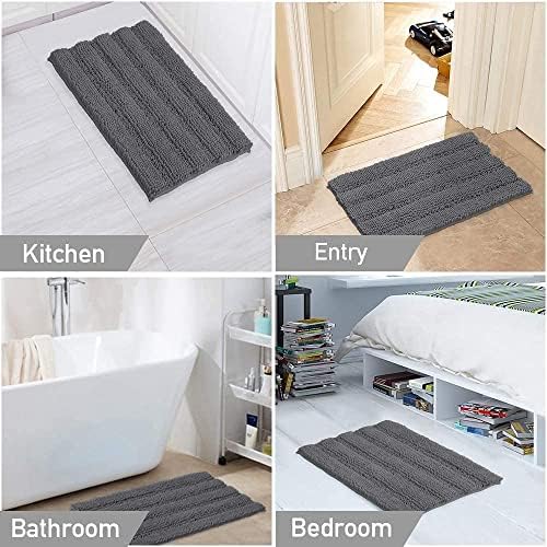 Turquoize Small Bathroom Rug 17x24, Soft Absorbent Chenille Bath Rug, Gray