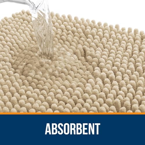 OLANLY Chenille Bathroom Rugs Mats Sets 2 Piece, 30"x20"+24"x16", Beige