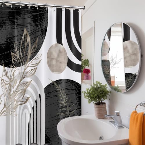 Black and White Shower Curtain, 60X72 in, Mid Century Modern