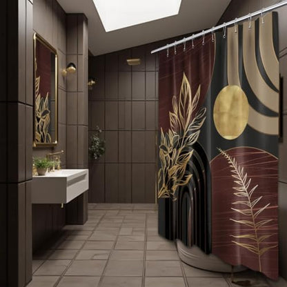 Dark Brown and Gold Shower Curtain, 60X72 in, Mid Century Modern