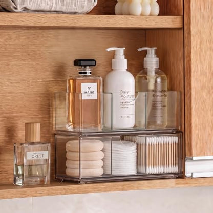 2 Tier Clear Bathroom Counter Organizer, Stackable Storage Drawers