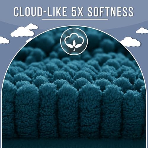 Yimobra Bathroom Rug Mat, Non Slip and Super Absorbent Bath Mat, Machine Washable Quick Dry, Ultra Plush Chenille Shower Rugs for Bathroom Floor Sink Tub and Shower Outside, Peacock Blue, 24 x 17