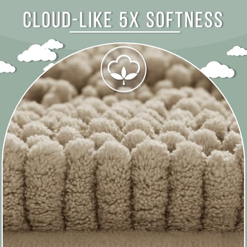 Yimobra Bathroom Rug Mat 32 x 20, Non Slip and Super Absorbent Bath Mat,Machine Washable Quick Dry,Ultra Plush Chenille Shower Rugs for Bathroom Floor Sink Tub and Shower Outside,Camel
