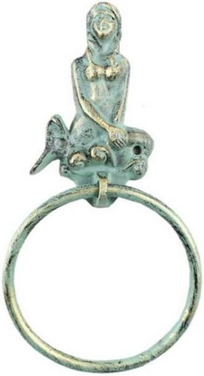 Antique Bronze Cast Iron Mermaid Towel Holder 8.5 Inch - Mermaid Decoration - Metal Wall Art