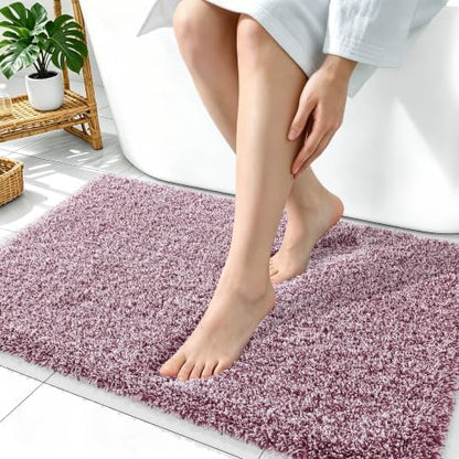 OLANLY Microfiber Bathroom Rugs 36x24, Quick Dry Mat, Burgundy and White