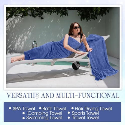 Peryiter 6 Pcs Bath Towel Set, Oversized Bath Sheet for Adults, Dark Blue