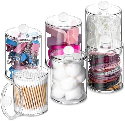 6 Pcs Acrylic Qtip Holder, Cotton Ball Holder Jars with Lids, Clear