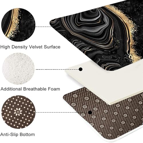 Nkzply 4 Pcs Black Marble Shower Curtain Sets with Rugs Gold Bathroom Set