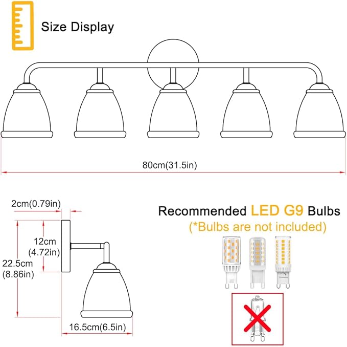 Vintage Vanity Light for Bathroom, Elegant Vanity Light with Flower Glass Shade, Brushed Nickel 5-Light Bathroom Lighting Fixtures Over Mirror, Wall Sconce Lighting for Bedroom, Living Room