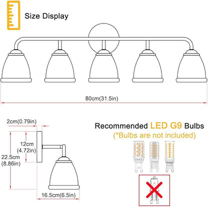 5-Light Vintage Vanity Light, Brushed Brass Vanity Lighting, Elegant Bathroom Lighting Fixtures Over Mirror, Bathroom Vanity Light with Clear Glass Shade, Gold Wall Sconce for Bedroom