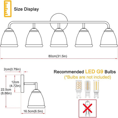 Daunton 5-Light Vintage Vanity Light, Brushed Brass Vanity Lighting, Elegant Bathroom Lighting Fixtures Over Mirror, Bathroom Vanity Light with Clear Glass Shade, Gold Wall Sconce for Bedroom