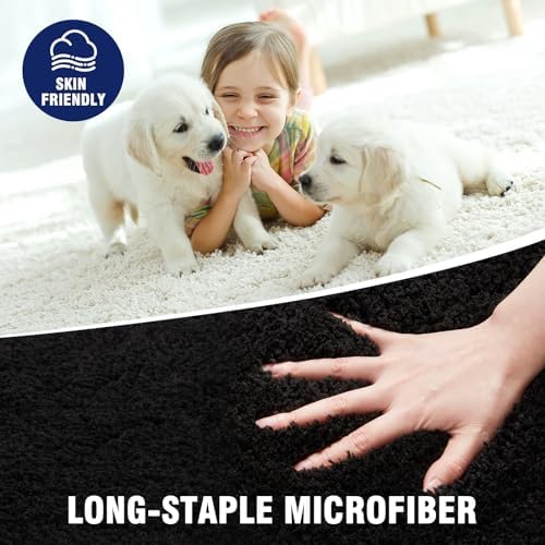 TECHMILLY U Shaped Super Soft Shaggy Bathroom Rugs, Absorbent Thick Non Slip Microfiber Toilet Rugs, Quick Dry Machine Washable Bath Mat for Bathroom Floor, Bathtub and Shower 24"x20" Black