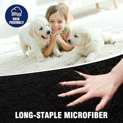 TECHMILLY U Shaped Super Soft Shaggy Bathroom Rugs, Absorbent Thick Non Slip Microfiber Toilet Rugs, Quick Dry Machine Washable Bath Mat for Bathroom Floor, Bathtub and Shower 24"x20" Black