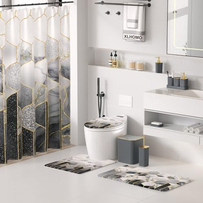 XLHOMO Bathroom Set - 26PC Bathroom Set with Shower Curtain and Rugs, Bathroom Accessory Set, Grey Bathroom Accessories Set, Trash Can & Soap Dispenser