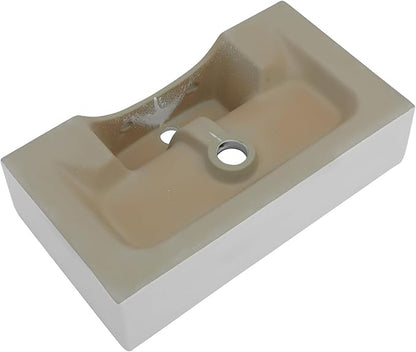 21x12 Inch Wall Mounted Vessel Sink with Gold Faucet and Drain Combo, White Ceramic Rectangle Bathroom Vanity Basin, Modern Floating Lavatory for Small Bathroom