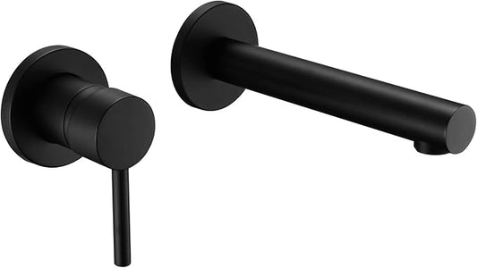 sumerain Single Handle Left-Handed Matte Black Wall Mount Bathroom Faucet, Lavatory Basin Faucet