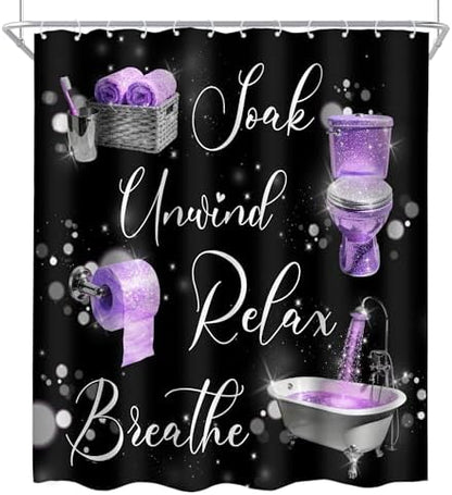 Purple Black Lilac Mauve Funny 4Pcs Bathroom Shower Curtain Set with Rugs