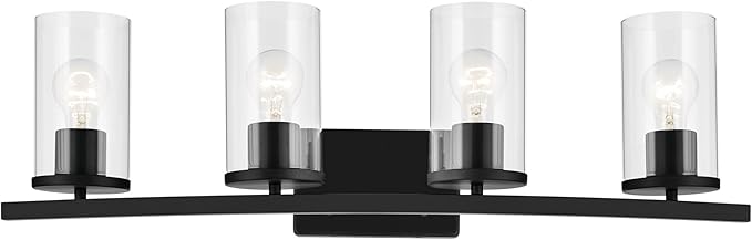 Kichler Crosby 31.25" 4-Light Vanity Light with Clear Glass in Black, for Bathroom, (31.25 x 8.75), 45498BKCLR