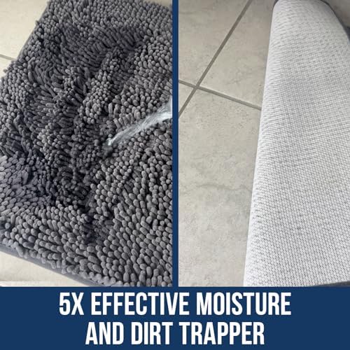 Muddy Mat Chenille Bathroom Rugs Quick Dry Microfiber Mats Non Slip Washable, Extra Thick, Soft and Highly Absorbent Bath Mats for Bathroom, Kitchen, and Shower Floor - Grey Small 28"X18"
