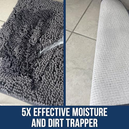 Muddy Mat Chenille Bathroom Rugs Quick Dry Microfiber Mats Non Slip Washable, Extra Thick, Soft and Highly Absorbent Bath Mats for Bathroom, Kitchen, and Shower Floor - Grey Medium 30"X19"