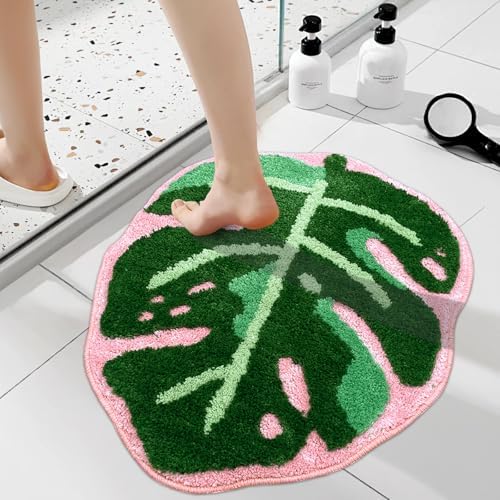 Sisher Monstera Bath Mat Cute Leaf Bath Mat Non Slip Soft Bathtub Mat