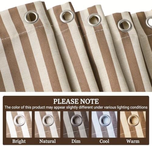 HunnmingRe Farmhouse Ruffled Striped Shower Curtain 72 x 72 Inch Brown Faux Linen Vintage Rustic Boho Stripe Shower Curtain with 12 Hooks for Bathroom Bathtubs Natural Decor