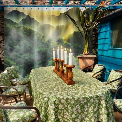 Misty Forest Shower Curtain Mountain Nature Scenic Green Bathroom Decor, Waterproof Cloth Fabric with Hooks 70" W x 72" L