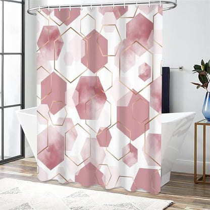 deFouliao Pink Modern Shower Curtain Geometric Grid Art Abstract Waterproof Bathroom Curtain for Bathtub Home Hotel Decor, Washable with Hooks, 65x72 Inch