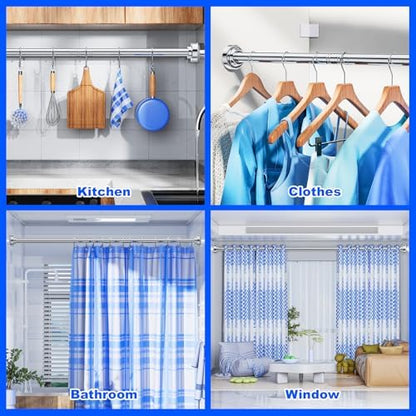 Ausemku Shower Curtain Rod - 32-68 Inch Rustproof Tension Rod, Non-Slip Spring Design, No Drilling Adjustable Curtain Rod for Bathroom, Kitchen, and Closet（Silver）